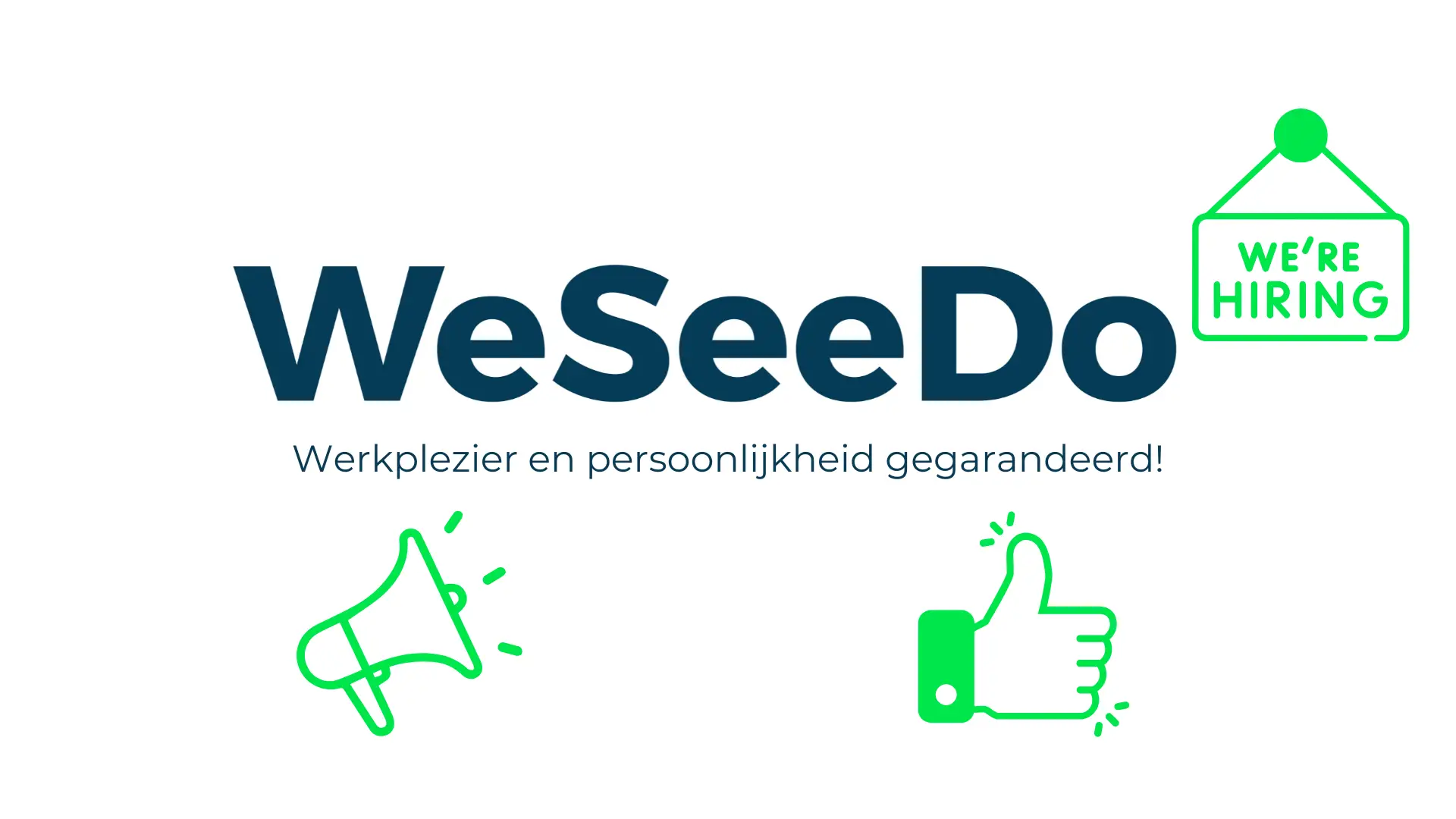 WeSeeDo logo met illustraties marketing, Were hiring