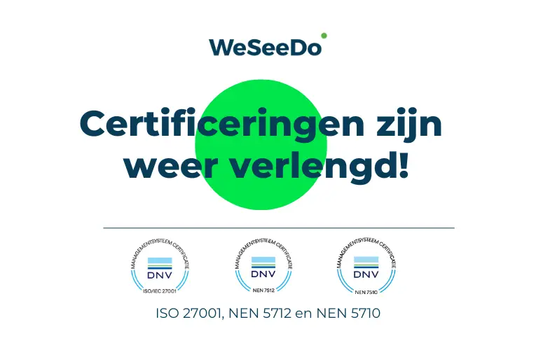 De ISO 27001 en NEN 7510/7512 certificaten van WeSeeDo zijn weer verlengd