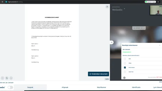 WeSeeDo toont het veilig ondertekenen van documenten op het scherm.