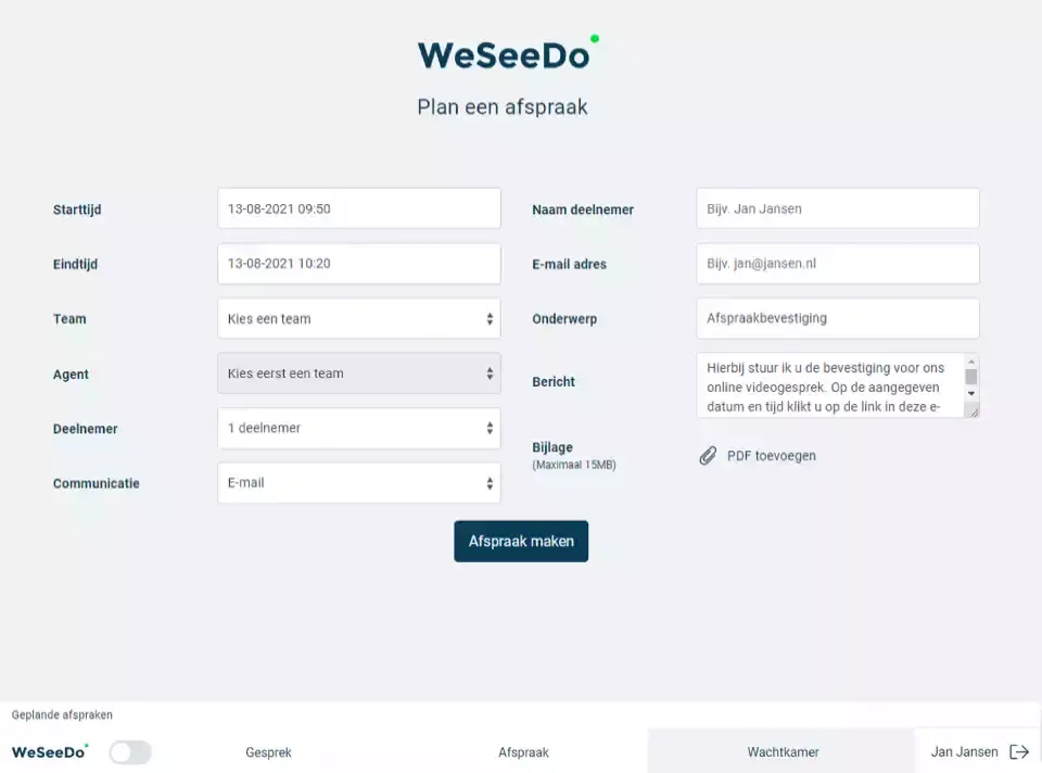 Screenshot. Verstuur een WeSeeDo-link via e-mail, SMS of chat.