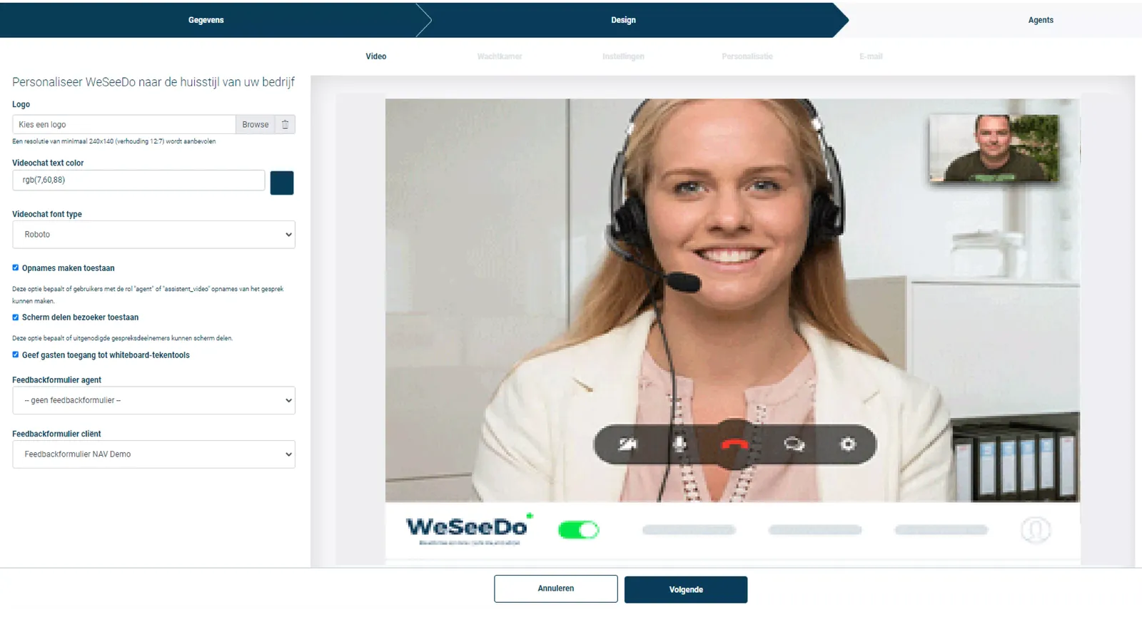 Screenshot van de beheeromgeving in WeSeeDo waar je je account kan personaliseren