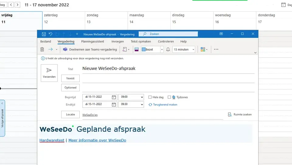 Plan en start een veilig en persoonlijk WeSeeDo gesprek vanuit Outlook