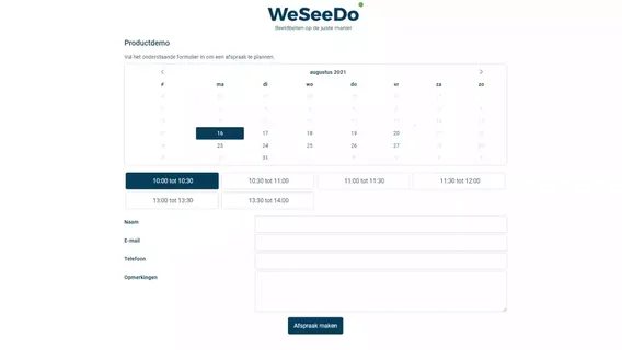 Screenshot van een agenda waarin je je eigen afspraak kan inplannen