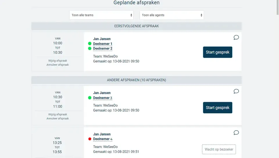 WeSeeDo wachtkamerfunctie: direct inzicht in je geplande afspraken