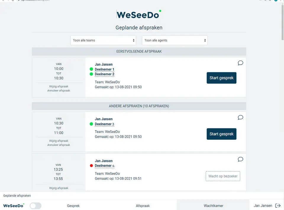 WeSeeDo wachtkamerfunctie: direct inzicht in je geplande afspraken